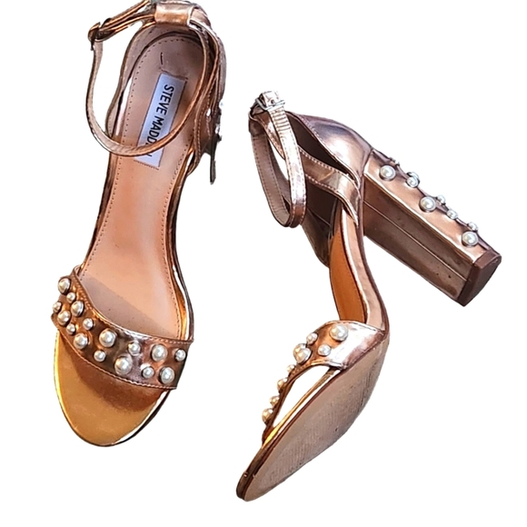 Steve Madden Madiera Pearl Rose Gold Heels Ankle Strap sz us 8.5 - Picture 1 of 7